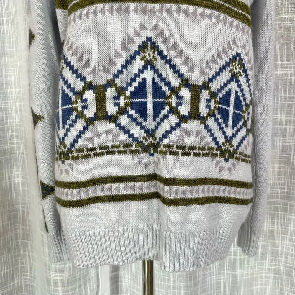 J Crew Womens Knit Sweater S Blue Wool Mohair Blend Aztec Southwestern Crewneck